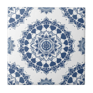 Indigo Azulejo Blue Portugisiska Mandala Kakelplatta