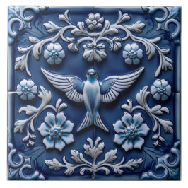Indigo Azulejo Blue Portuguese Lisbon bird Kakelplatta