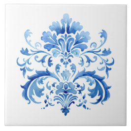 Indigo Azulejo Blue Portuguese Lisbon Botanical Kakelplatta