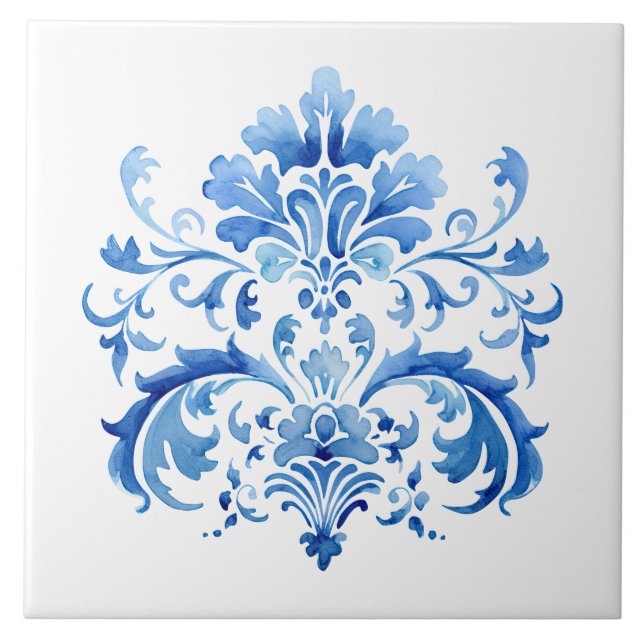 Indigo Azulejo Blue Portuguese Lisbon Botanical Kakelplatta (Framsidan)