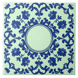 Indigo Azulejo Blue Portuguese Lisbon Botanical Kakelplatta