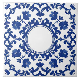 Indigo Azulejo Blue Portuguese Lisbon Botanical Kakelplatta