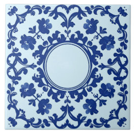 Indigo Azulejo Blue Portuguese Lisbon Botanical Kakelplatta