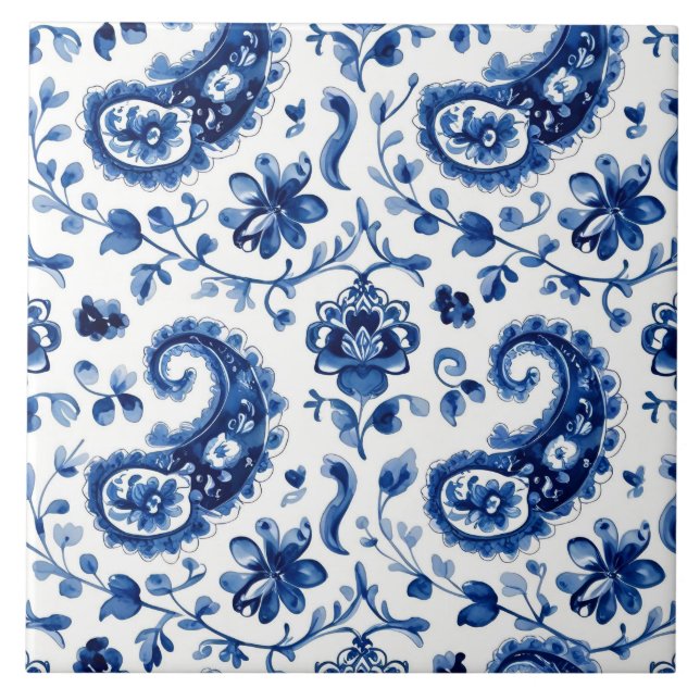 Indigo Azulejo Blue Portuguese Lisbon Botanical Kakelplatta (Framsidan)