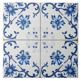 Indigo Azulejo Blue Portuguese Lisbon Botanical Kakelplatta