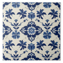 Indigo Azulejo Blue Portuguese Lisbon Botanical Kakelplatta