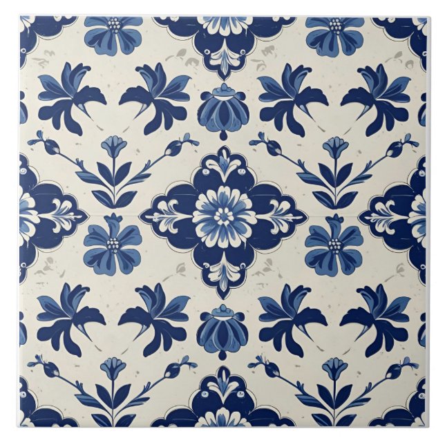 Indigo Azulejo Blue Portuguese Lisbon Botanical Kakelplatta (Framsidan)