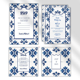 Indigo Azulejo Blue Portuguese Lisbon Decorative Inbjudningar