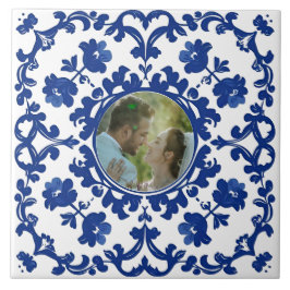 Indigo Azulejo Blue Portuguese Lisbon photo Kakelplatta