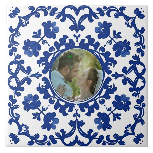 Indigo Azulejo Blue Portuguese Lisbon photo Kakelplatta (Framsidan)