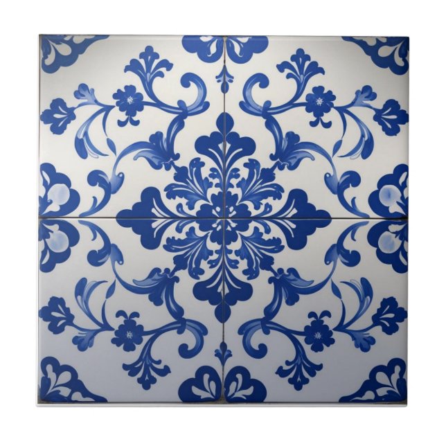 Indigo Azulejo Blue Portuguese Lisbon Talavera  Kakelplatta (Framsidan)