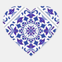 Indigo Azulejos Portugisiska blå och vita plattor Hjärtformat Klistermärke