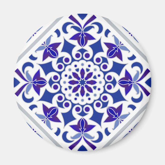 Indigo Azulejos Portugisiska blå och vita plattor Magnet (Framsidan)