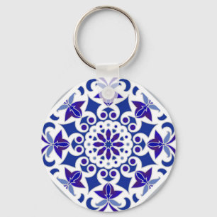 Indigo Azulejos Portugisiska blå och vita plattor Nyckelring