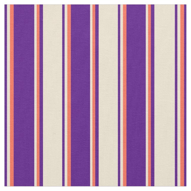 Indigo, Beige och Red Färgad Stripe Mönster Tyg (Närbild)