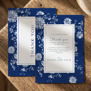 Indigo Blå Blommig Chinoiserie Bröllop Tack Kort