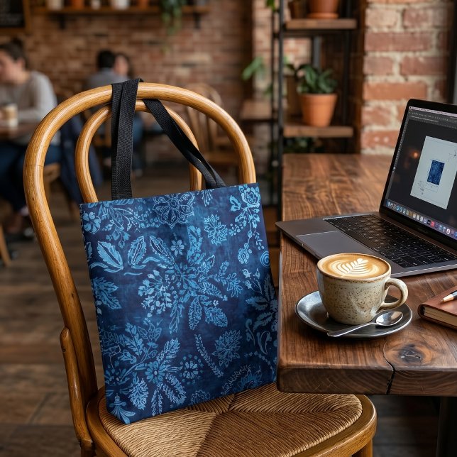Indigo Blå Blomstergravyren Tygkasse (Skapare uppladdad)