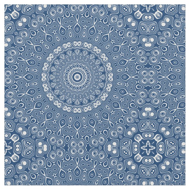 Indigo Blå Mandala Mönster Tyg (Närbild)