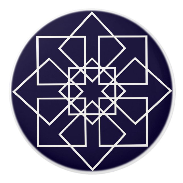 Indigo-blå och vita geometriska former knopp (Framsidan)