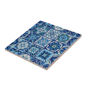 Indigo Blå Portugisisk Azulejo Lissabon Dekorativ Kakelplatta