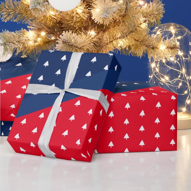 Indigo Blå Röd Vit Julgran Mönster Presentpapper (Helgdagar)