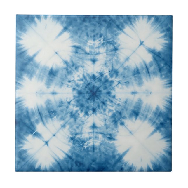 Indigo Blå Shibori Tie Dye Mönster Kakelplatta (Framsidan)
