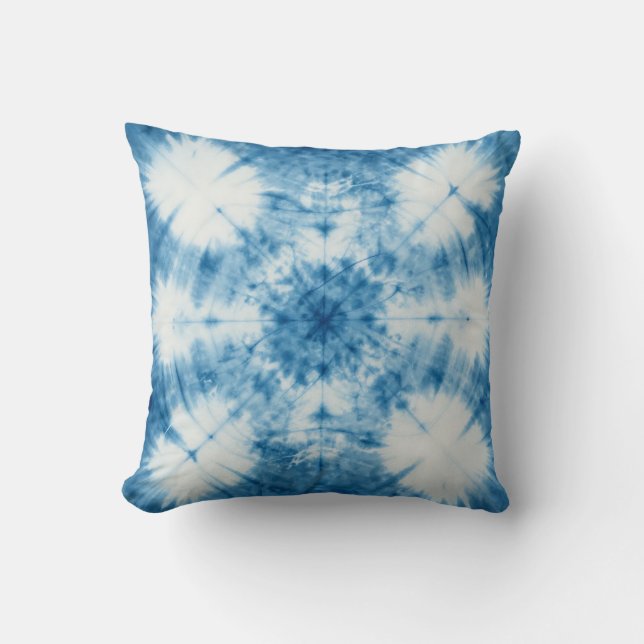 Indigo Blå Shibori Tie Dye Mönster Kudde (Framsida)