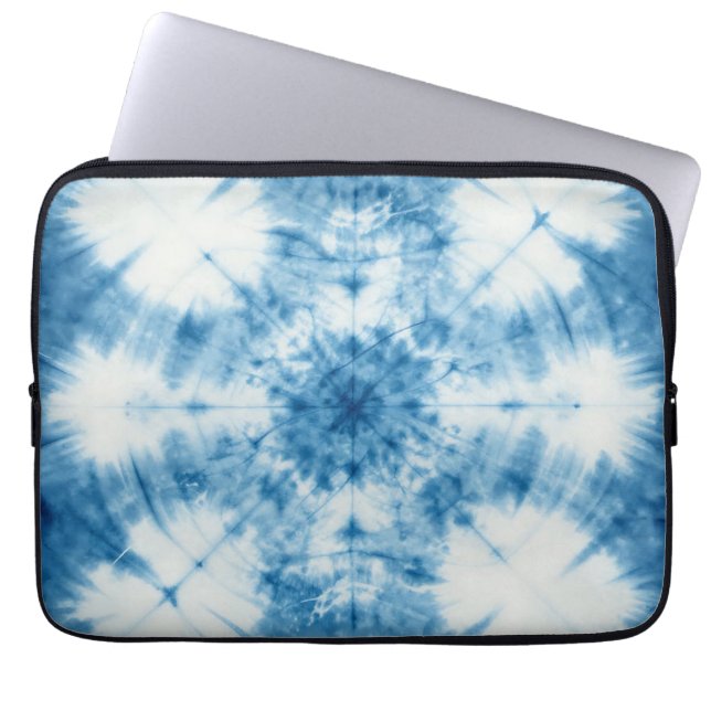 Indigo Blå Shibori Tie Dye Mönster Laptop Fodral (Framsidan)