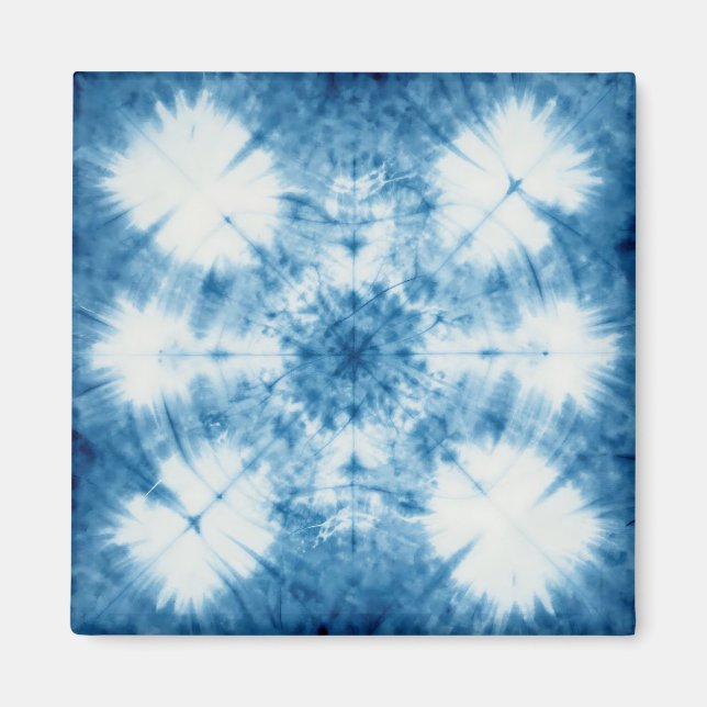 Indigo Blå Shibori Tie Dye Mönster Magnet (Framsidan)