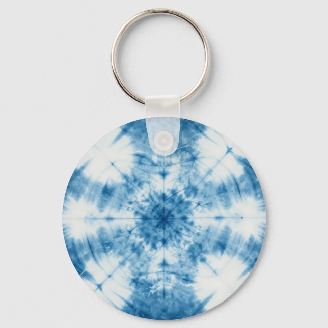 Indigo Blå Shibori Tie Dye Mönster Nyckelring (Framsida)