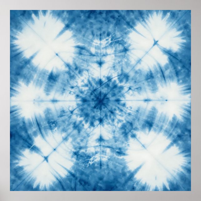 Indigo Blå Shibori Tie Dye Mönster Poster (Framsidan)