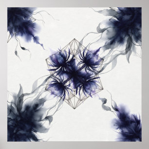 Indigo Blå Tistel Geometrisk Akvarell Poster