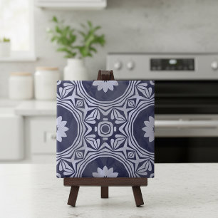 Indigo Blå Vit Mandala Blommig Marockansk Azulejo Kakelplatta