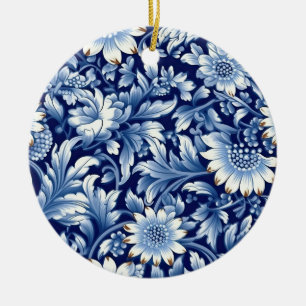 Indigo Blåa blommor Julgransprydnad Keramik