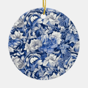 Indigo Blåa blommor Julgransprydnad Keramik