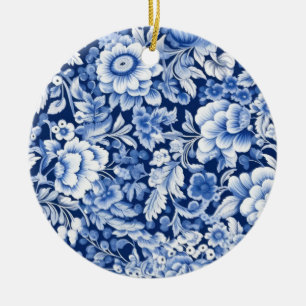 Indigo Blåa blommor Julgransprydnad Keramik