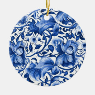 Indigo Blåa blommor Julgransprydnad Keramik
