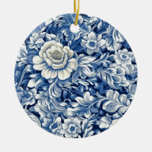 Indigo Blåa blommor Julgransprydnad Keramik