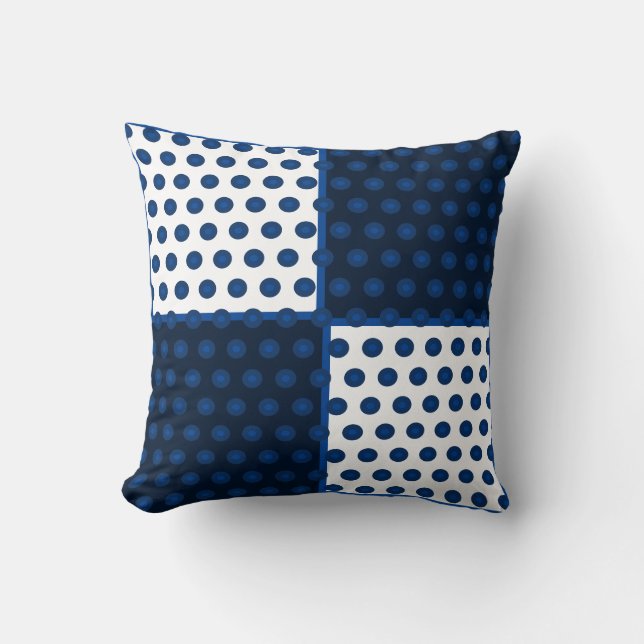 Indigo blåa fläckar på blå och vit kudde (Framsida)