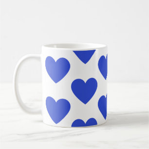 Indigo blåa hjärtan rolig vit kaffemugg