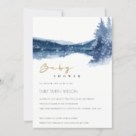 INDIGO BLÄCK BLUE MOUNTAIN SJÖ BABY SHOWER INBJUDA TACK KORT