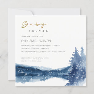 INDIGO BLÄCK BLUE MOUNTAIN SJÖ BABY SHOWER INBJUDA TACK KORT