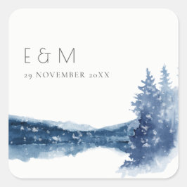 INDIGO BLÄCK BLUE MOUNTAIN SJÖ MONOGRAM BRÖLLOP FYRKANTIGT KLISTERMÄRKE