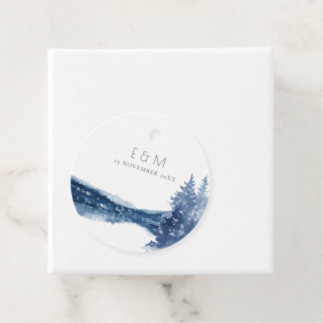 INDIGO BLÄCK BLUE MOUNTAIN SJÖ MONOGRAM BRÖLLOP GÅVOR ETIKETTER (På plats)