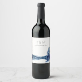 INDIGO BLÄCK BLUE MOUNTAIN SJÖ MONOGRAM BRÖLLOP VINFLASKA ETIKETT