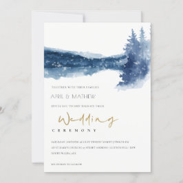 INDIGO BLÄCK BLUE MOUNTAIN SJÖ SNÖ WEDDING INVITE TACK KORT