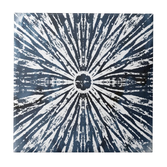 Indigo Bläck Radial Motif Kakelplatta (Framsidan)