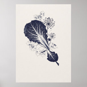 Indigo blad Lunaria Allium Botanisk Studie Affisch