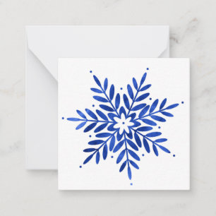 Indigo Blått Vattenfärg Abstrakt Snöflinga Anteckningskort