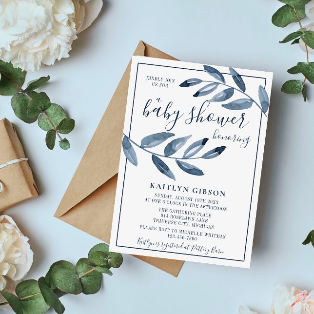 Indigo Bliss Watercolor Löv Gren Baby Shower Inbjudningar (Skapare uppladdad)